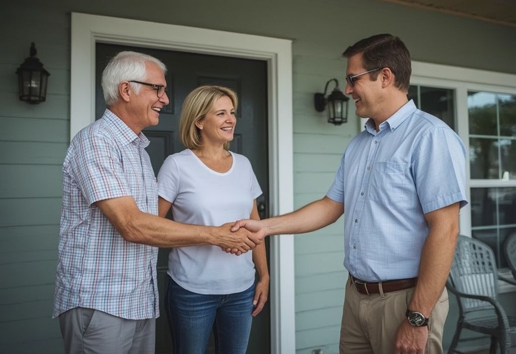 Happy Florida homeowners shaking hands with a People Claims public adjuster